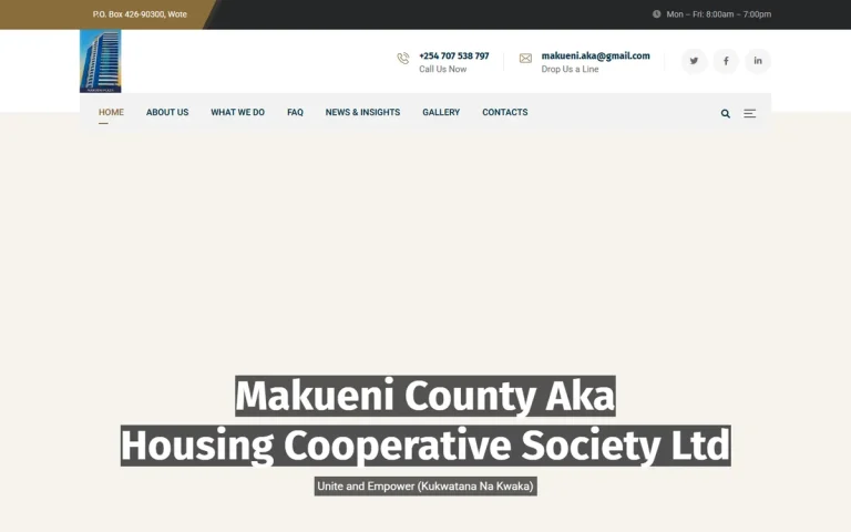 Makueni Aka Housing Cooperative website screenshot