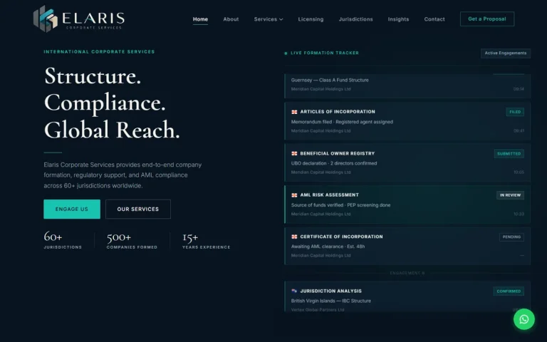 Elaris Corporate Services website screenshot